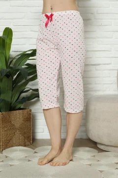 Pantaloni pijama damă 3/4, roz, imprimeu inimi