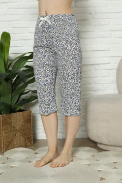 Pantaloni pijama damă 3/4, mov, imprimeu inimi