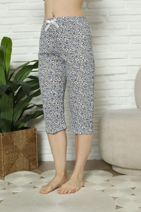 Pantaloni pijama damă 3/4, mov, imprimeu inimi
