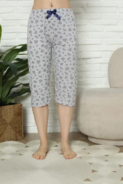 Pantaloni pijama damă 3/4, gri, imprimeu flori