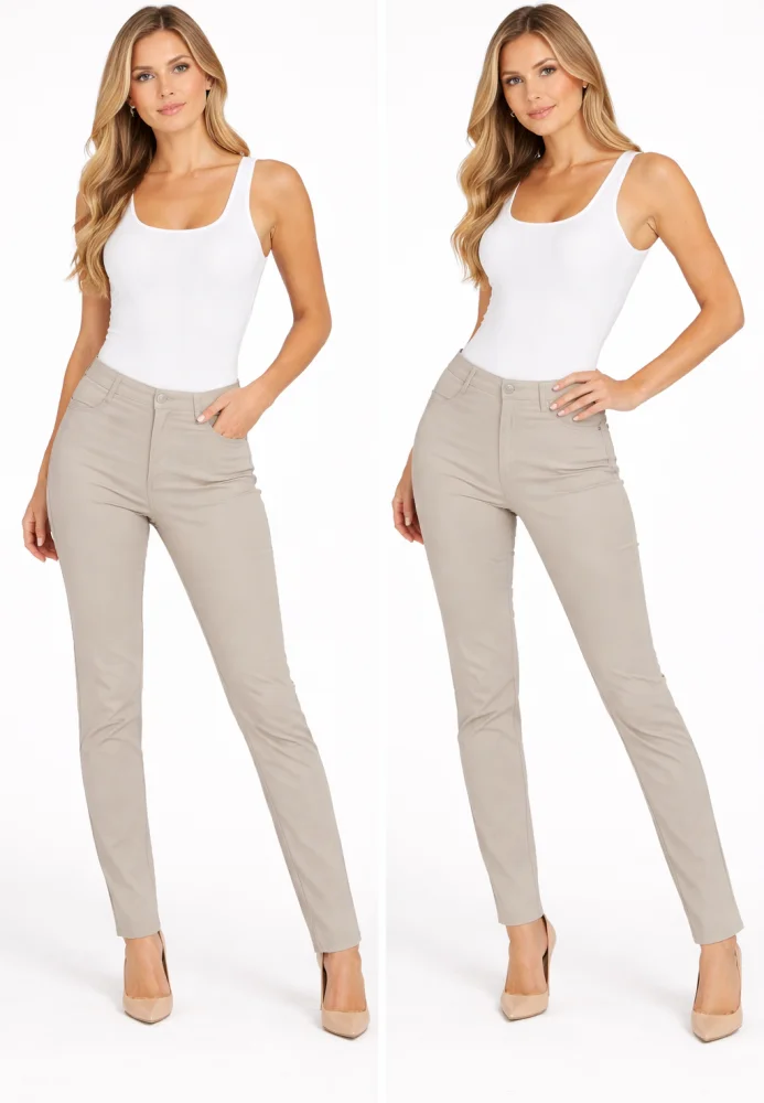 Blugi damă skinny talie înaltă – material elastic, subțire, crem