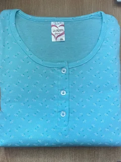 Pijama dama, tricou si pantaloni 3/4, turcoaz 100% bumbac