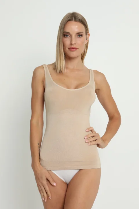 Maiou modelator damă Miss Fit – bej, cu bretele groase — imagine 1