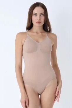 Body modelator clasic cu bretele subțiri reglabile- bej