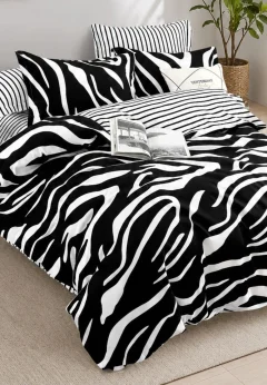 Lenjerie de pat finet cu elastic 6 piese – model zebra alb-negru