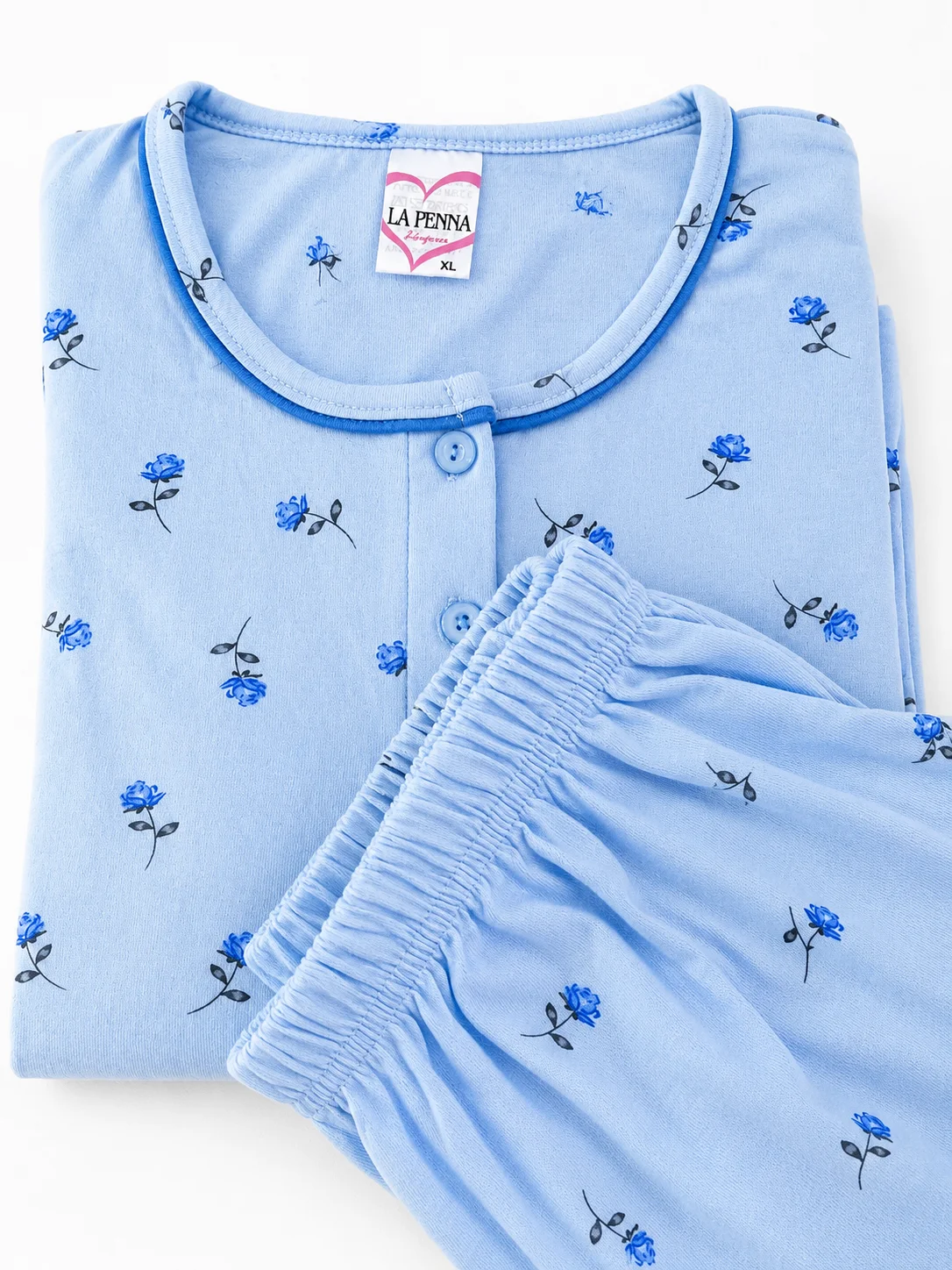 Pijama dama blue, 100% bumbac, bluza si pantaloni lungi — imagine 2