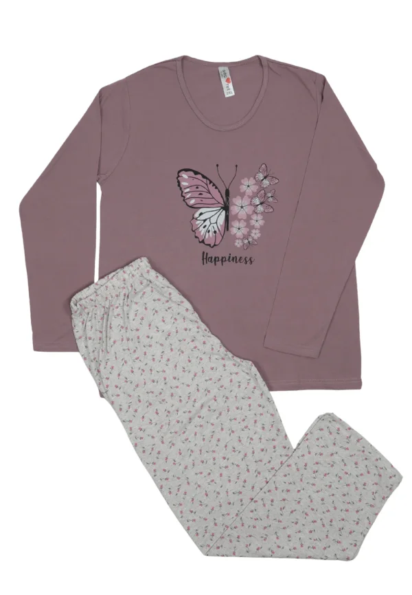 Pijama damă  din bumbac mânecă lungă și pantaloni lungi MARO