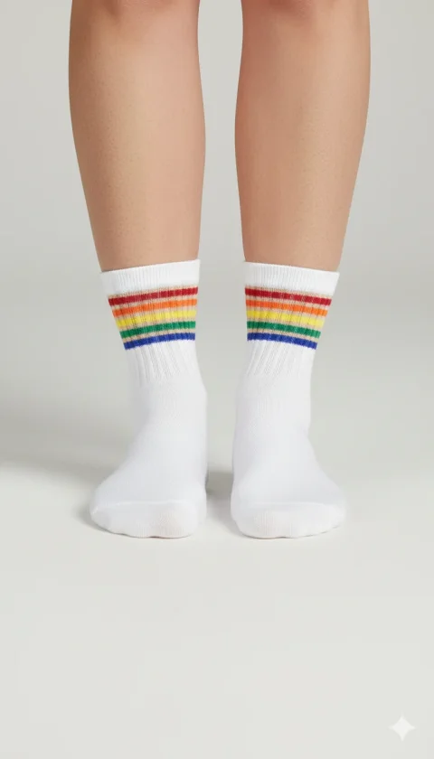 Șosete damă scurte albe cu imprimeu colorat