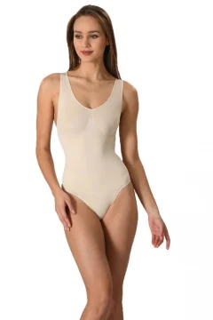 Body modelator dama cu bretele groase, material elastic si respirabil, bej