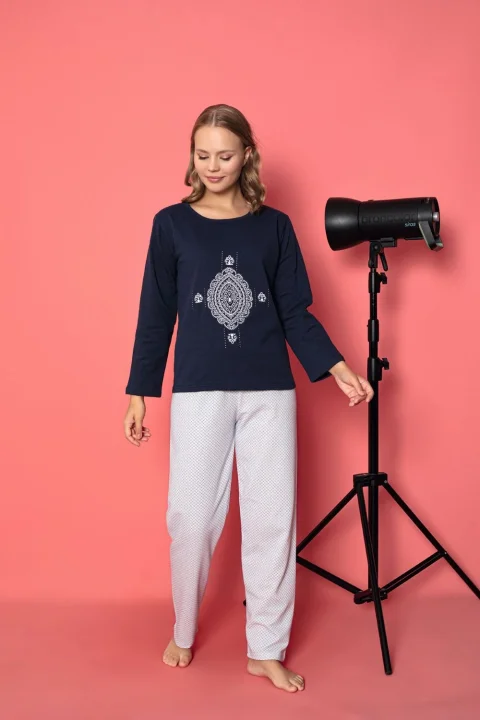 Pijama damă vătuită cu mânecă lungă și pantaloni lungi din bumbac — imagine 2