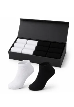 Set 12 Șosete Bărbați Fără Cusături – 6 Albe + 6 Negre – Scurte