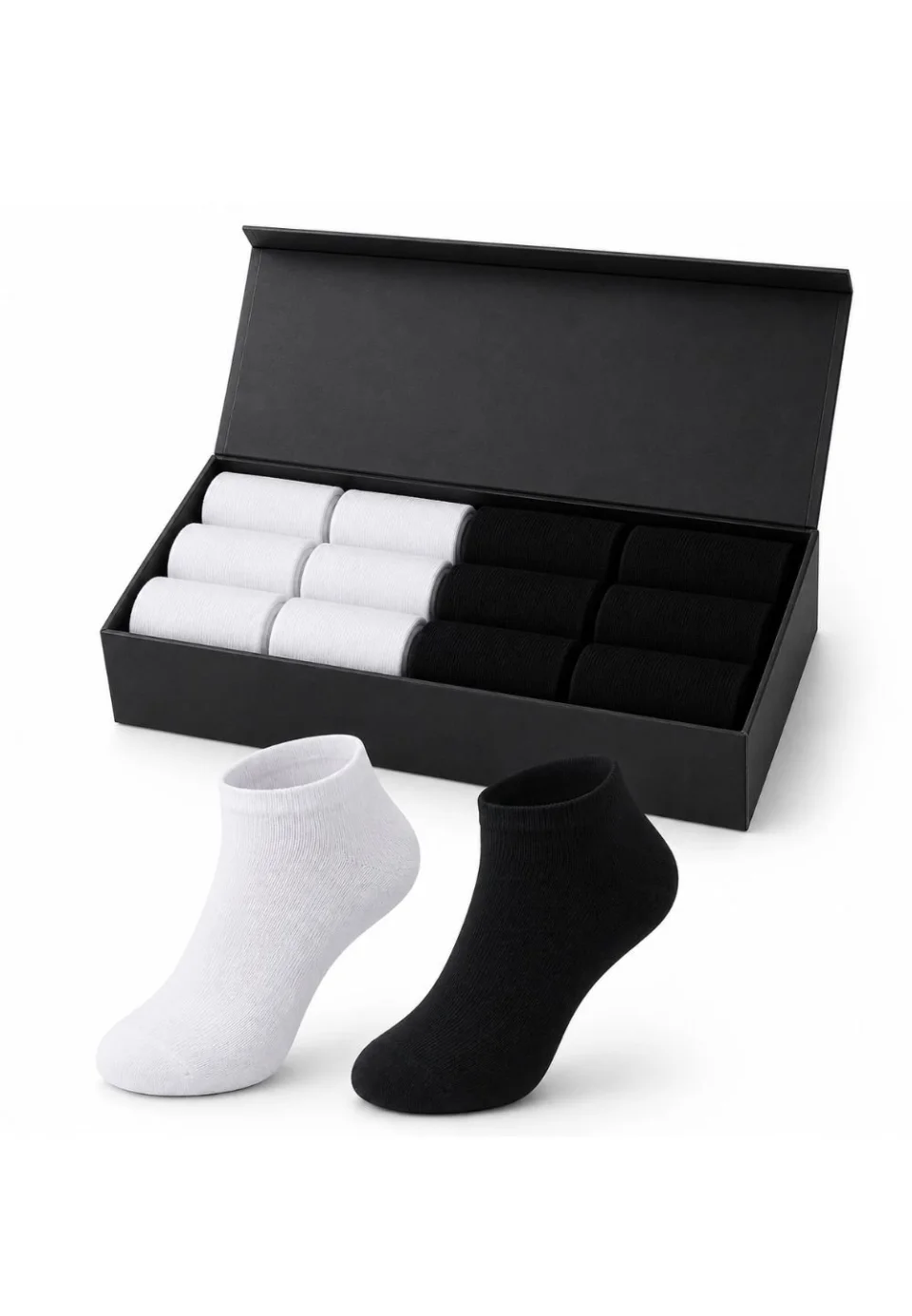 Set 12 Șosete Bărbați Fără Cusături – 6 Albe + 6 Negre – Scurte