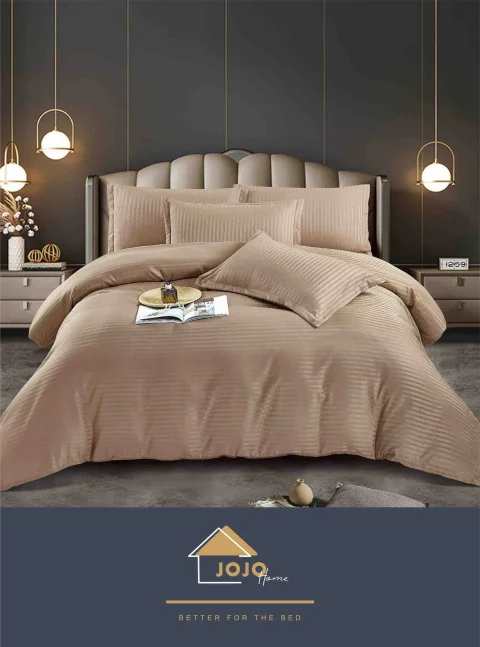 Lenjerie de pat cu ceraceaf normal,  Damasc 6 piese 100 % bumbac BEIGE M-11 — imagine 1