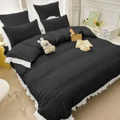 Lenjeri de pat creponata  din Bumbac Policoton NEGRU CU ALB 4951