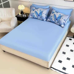 Lenjerie de pat o persoana, imprimeu digital 5D cu elastic 4 piese  BLUE H-07