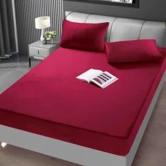 Husa de pat din catifea cu elastic pentru pat de 2 persoane BORDO-013