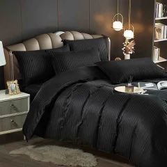 Lenjerie de pat cu elastic,  Damasc 6 piese 100 % bumbac NEGRU-1088