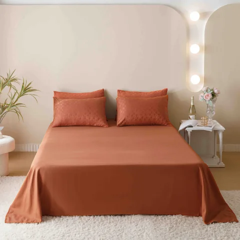 Lenjerie de pat Jacquard finet cu cearceaf normal 6 piese PORTOCALIU JF-13 — imagine 2
