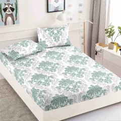 Husa de pat cu elastic pentru pat de 2 persoane ALB model VERDE