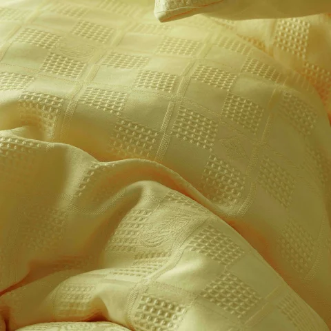 Lenjerie de pat Jacquard finet cu cearceaf normal 6 piese GALBEN JF-17 — imagine 3