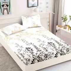 Husa de pat cu elastic pentru pat de 2 persoane ALB-NGR-AUR