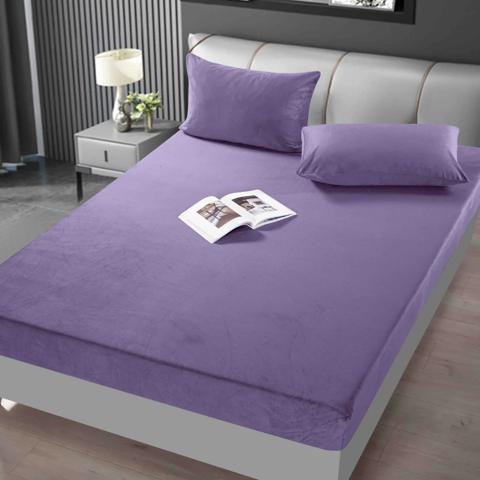 Husa de pat din catifea cu elastic pentru pat de 2 persoane MOV-012