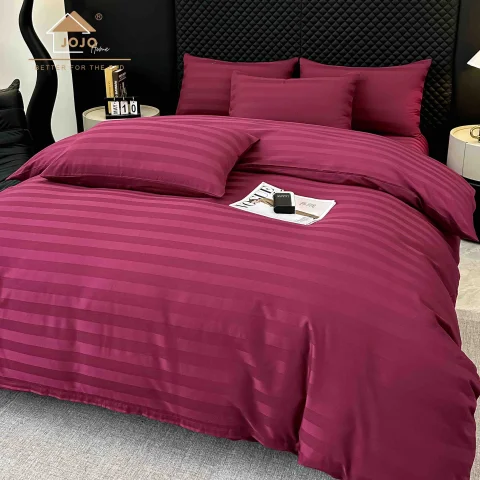 Lenjerie de pat cu elastic,  Damasc 6 piese 100 % bumbac BORDO DM-111 — imagine 1