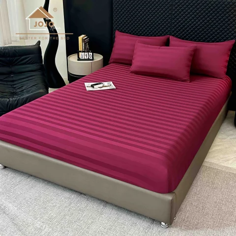 Lenjerie de pat cu elastic,  Damasc 6 piese 100 % bumbac BORDO DM-111 — imagine 2