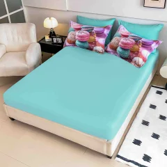 Lenjerie de pat o persoana, imprimeu digital 5D cu elastic 4 piese ROZ si BLUE