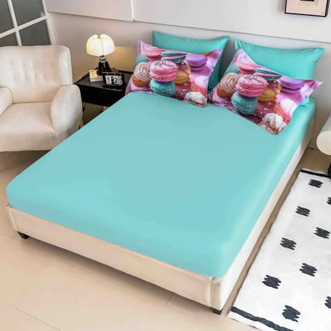 Lenjerie de pat o persoana, imprimeu digital 5D cu elastic 4 piese ROZ si BLUE — imagine 3