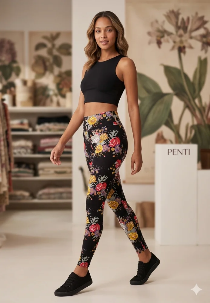 Colanți Penti, model înflorat multicolor, 97% vâscoză, 3% elastan „Flower” — imagine 1