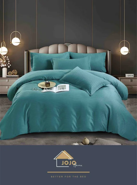 Lenjerie de pat cu ceraceaf normal,  Damasc 6 piese 100 % bumbac ALBASTRU DESCHIS M-04 — imagine 1