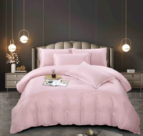 Lenjerie de pat cu elastic,  Damasc 6 piese 100 % bumbac ROZ PAL-1673 — imagine 2