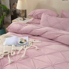 Lenjerie de pat din catifea cu pliuri, 4 piese, pentru pat dublu, culoare LILA