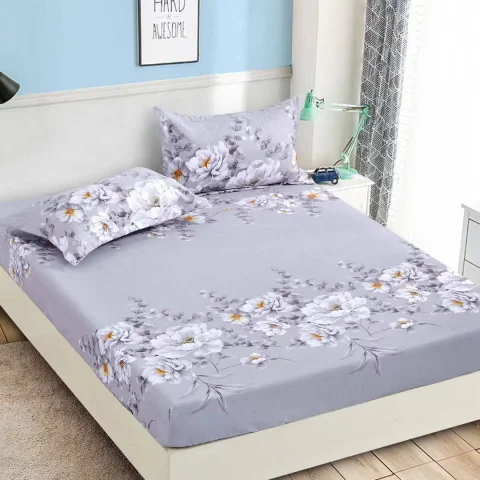 Husa de pat cu elastic pentru pat de 2 persoane LILA FLORI