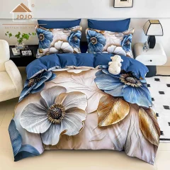 Lenjerie de pat o persoana, imprimeu digital 5D cu elastic 4 piese BLUMARIN