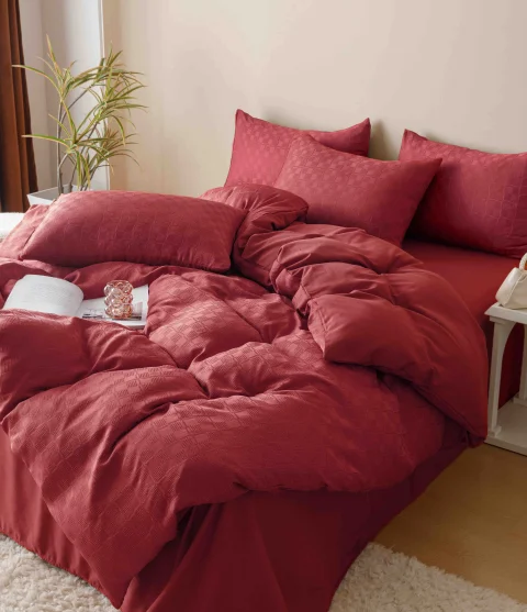 Lenjerie de pat Jacquard finet cu cearceaf normal 6 piese ROSU-JF-11 — imagine 1