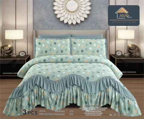 Cuvertura matlasata cu volane-3 piese  BLUE C15