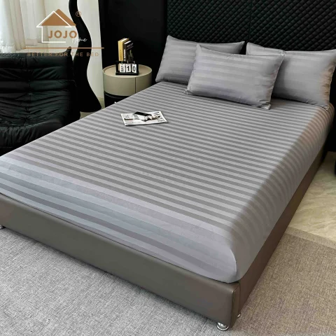 Lenjerie de pat cu elastic,  Damasc 6 piese 100 % bumbac GRI DM-112 — imagine 2