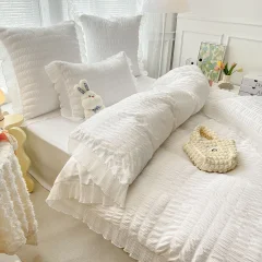 Lenjeri de pat creponata  din Bumbac Policoton ALB-4887