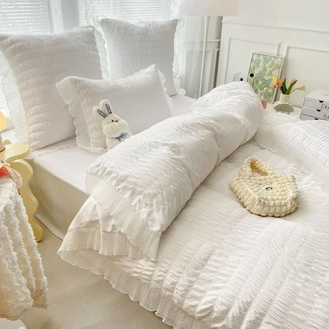 Lenjeri de pat creponata  din Bumbac Policoton ALB-4887 — imagine 2