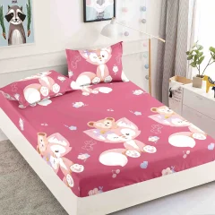 Husa de pat cu elastic pentru pat de 2 persoane  ROZ VULPITA