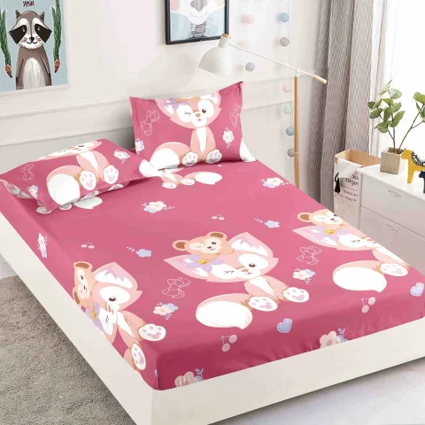 Husa de pat cu elastic pentru pat de 2 persoane  ROZ VULPITA