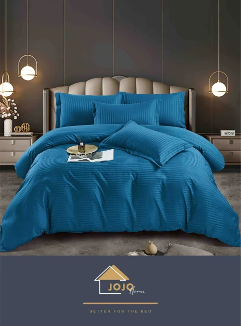 Lenjerie de pat  cu elastic,  Damasc 6 piese 100 % bumbac ALBASTRU D-1862 — imagine 2
