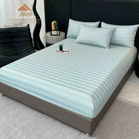 Lenjerie de pat cu elastic,  Damasc 6 piese 100 % bumbac BLUE DM-100 — imagine 2