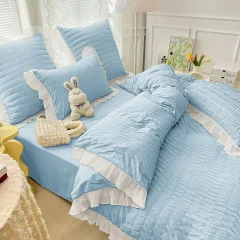 Lenjeri de pat creponata  din Bumbac Policoton BLUE CU ALB 4960