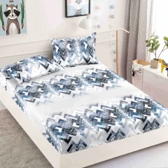 Husa de pat cu elastic pentru pat de 2 persoane ALB-ALBASTRU