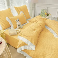 Lenjeri de pat creponata  din Bumbac Policoton GALBEN CU ALB 4981