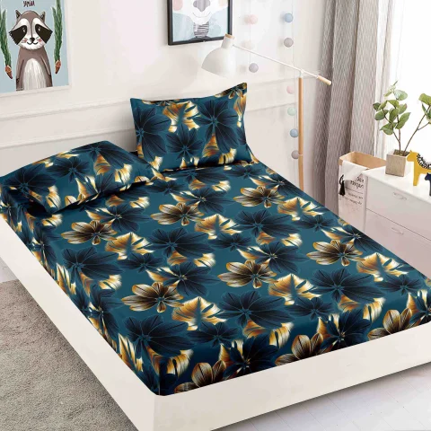 Husa de pat cu elastic pentru pat de 2 persoane BLUMARIN cu frunze