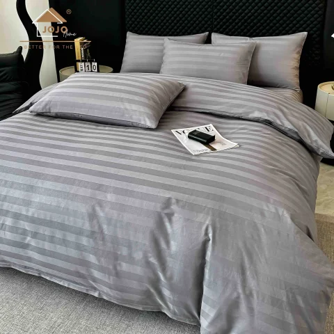 Lenjerie de pat cu elastic,  Damasc 6 piese 100 % bumbac GRI DM-112 — imagine 1